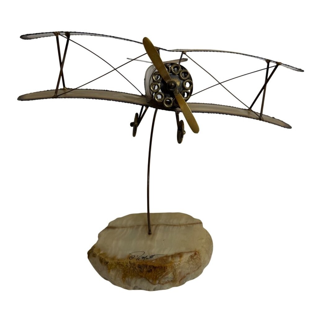 Vintage Brutalist-style Brass Biplane Sculpture Handmade by Artist Don DeMott